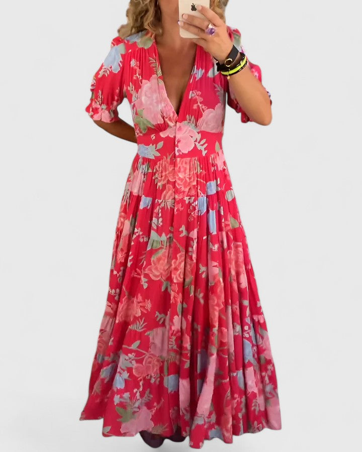 Victoria | Elegant Floral V-neck Dress