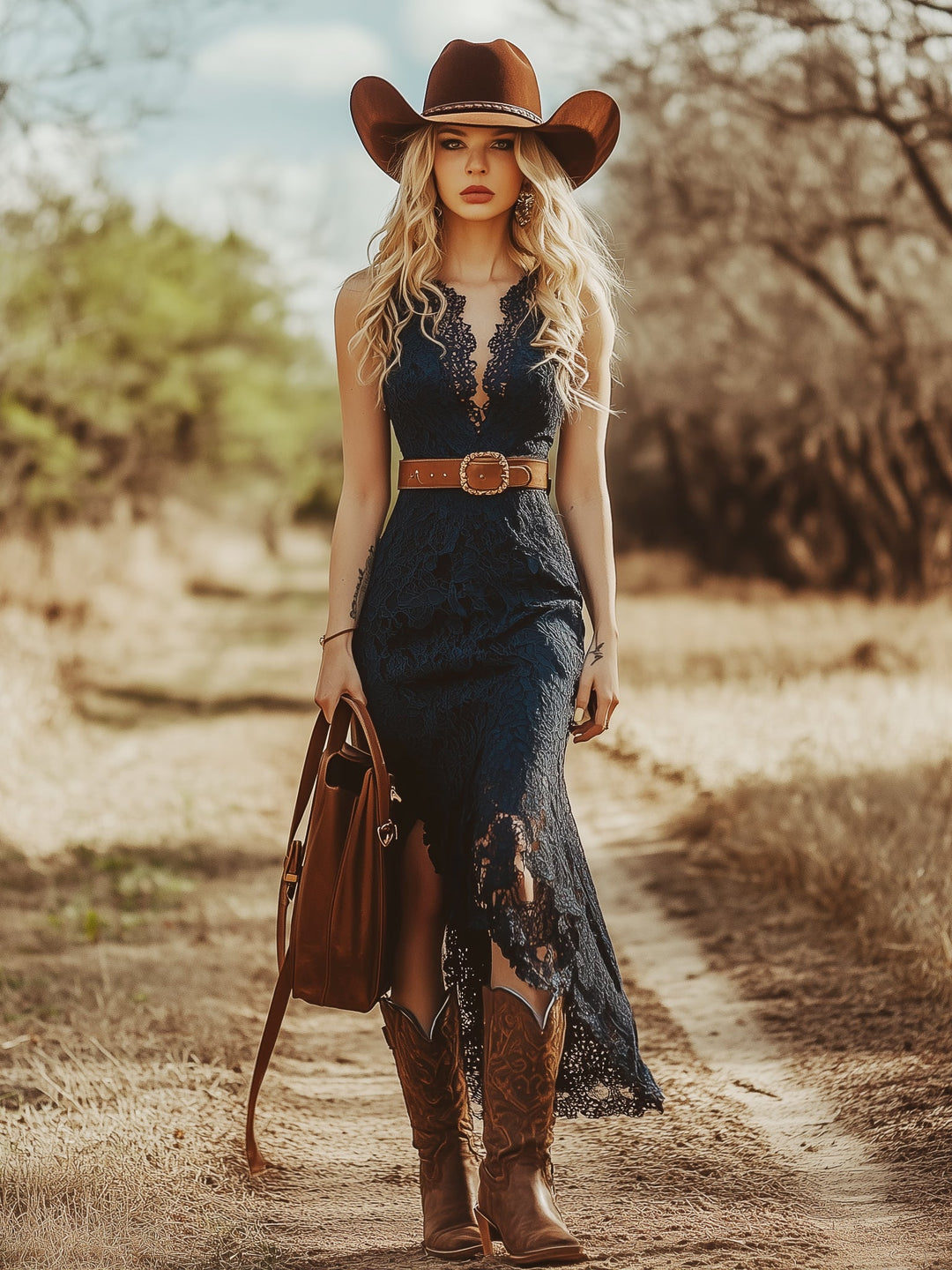 Victoria | Vintage Bohemian Blue Lace Sleeveless Midi Dress