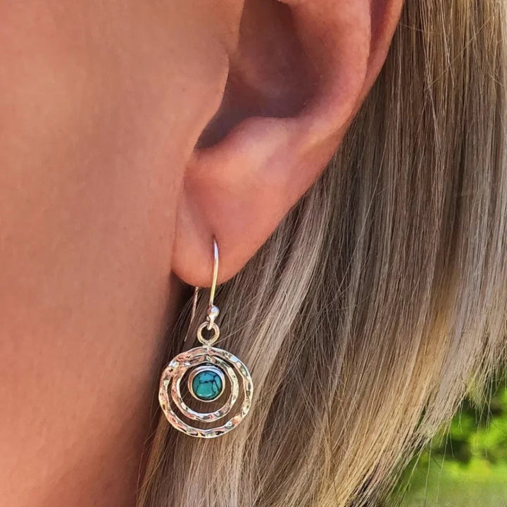 Victoria | Boho Saturn Earrings with Turquoise Stone in Silver & Gold