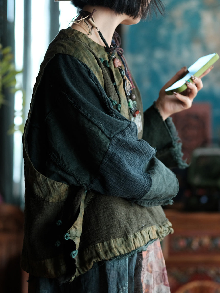 Victoria | Autumn Retro Tie-Dye Split V-Neck Cotton Vest