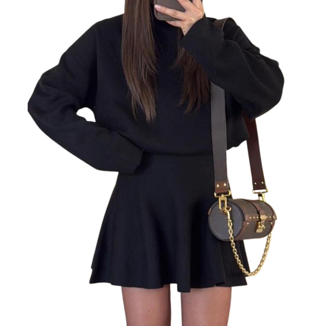 Victoria | Half-High Neck Loose Fit Knit Sweater Dress