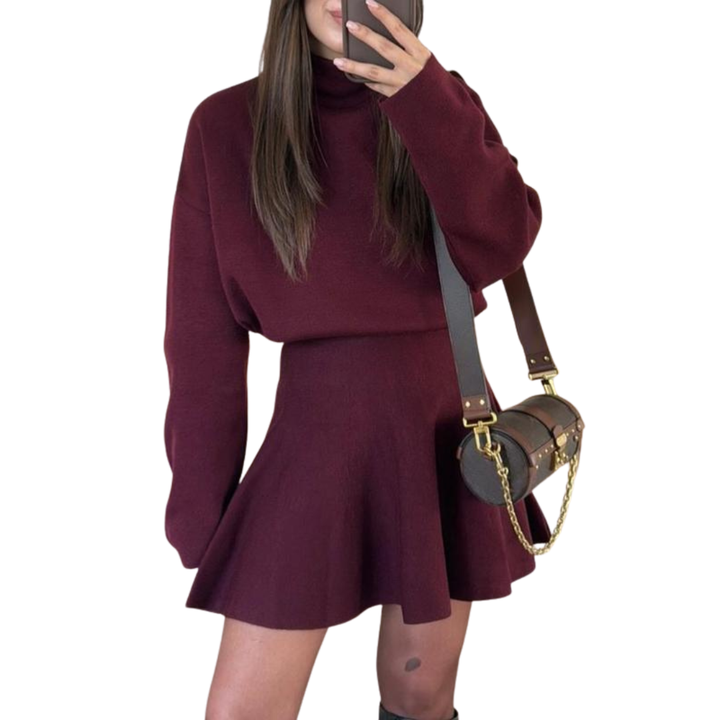 Victoria | Half-High Neck Loose Fit Knit Sweater Dress