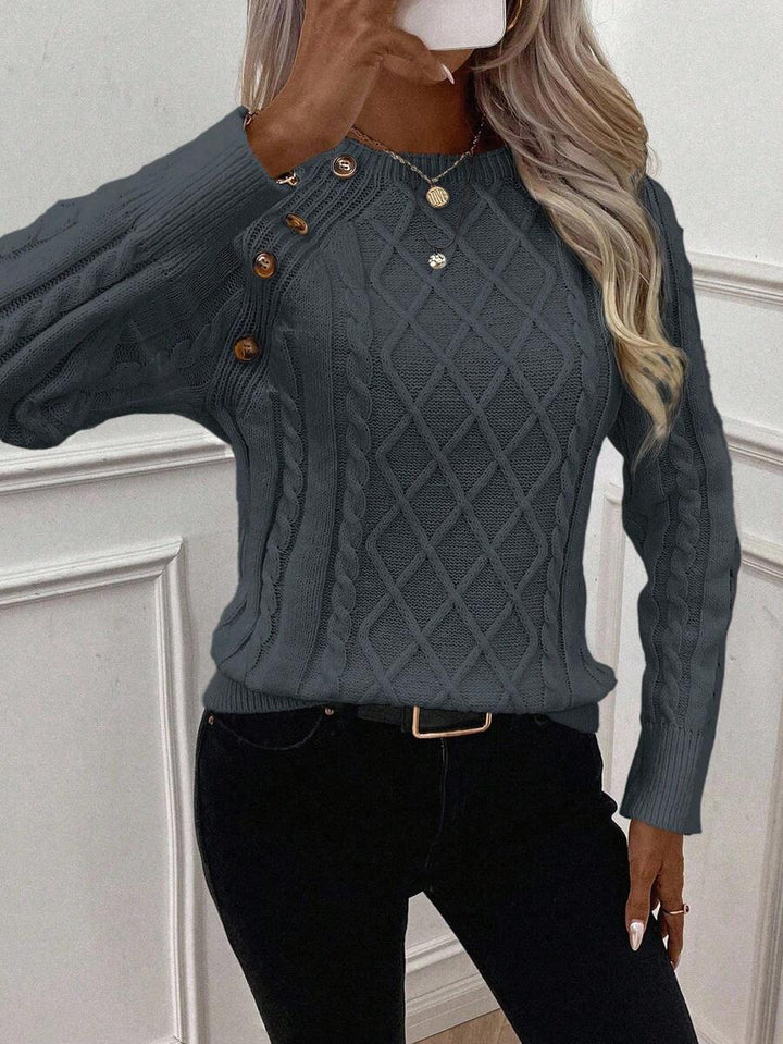 Victoria | Button-Detail Cable Knit Jumper