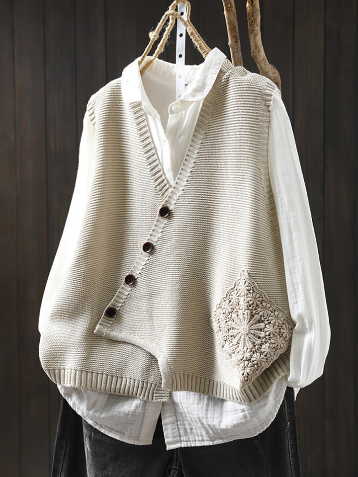 Victoria | Casual Autumn Embroidered V-Neck Knitted Vest