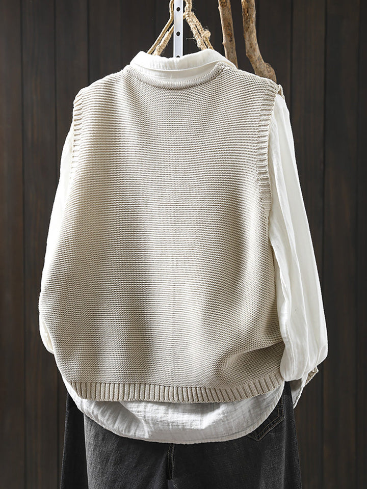 Victoria | Casual Autumn Embroidered V-Neck Knitted Vest