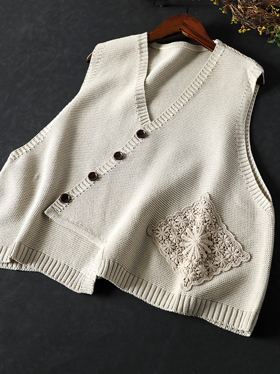 Victoria | Casual Autumn Embroidered V-Neck Knitted Vest