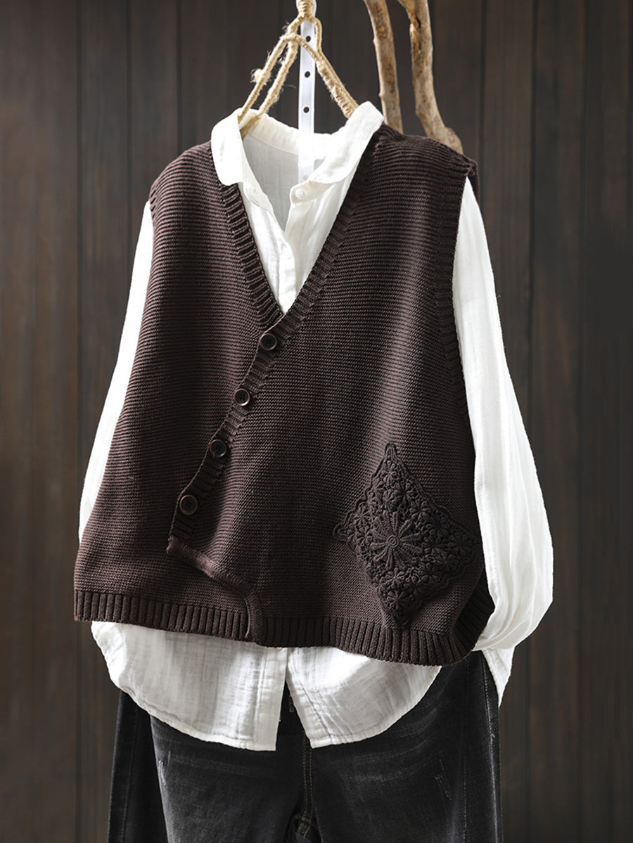 Victoria | Casual Autumn Embroidered V-Neck Knitted Vest