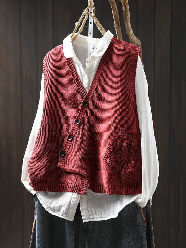Victoria | Casual Autumn Embroidered V-Neck Knitted Vest
