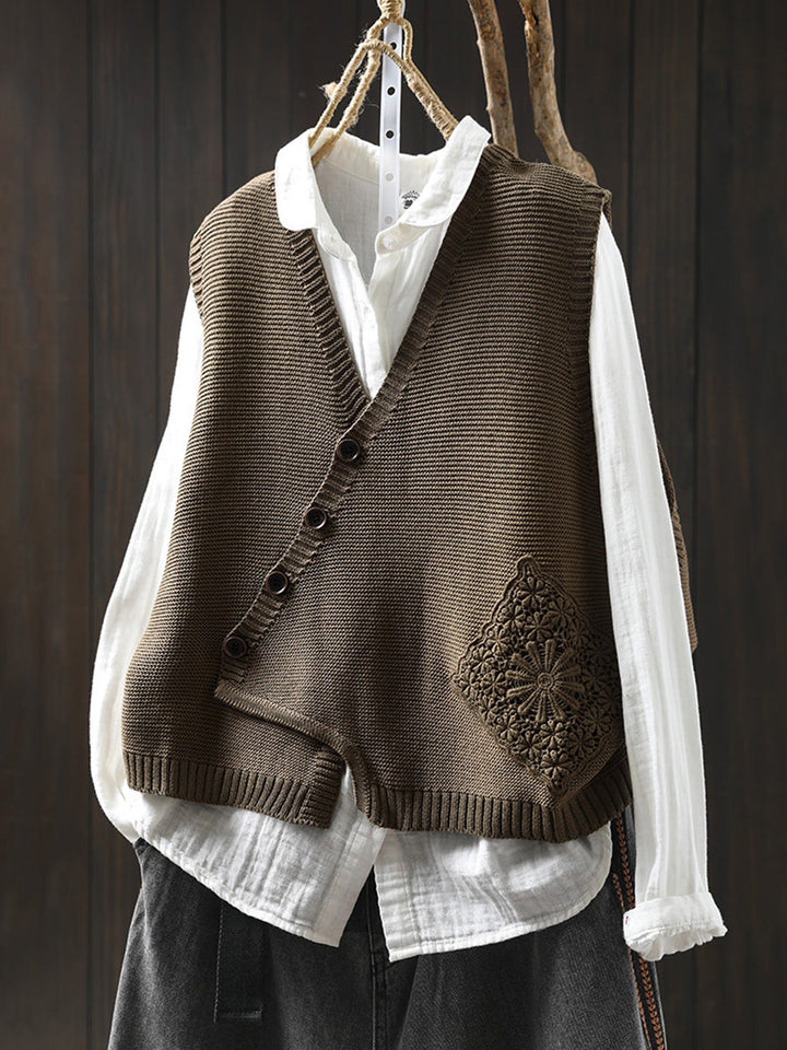 Victoria | Casual Autumn Embroidered V-Neck Knitted Vest