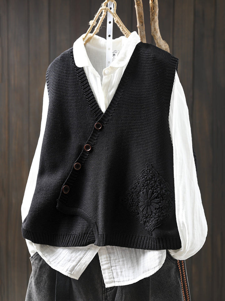 Victoria | Casual Autumn Embroidered V-Neck Knitted Vest