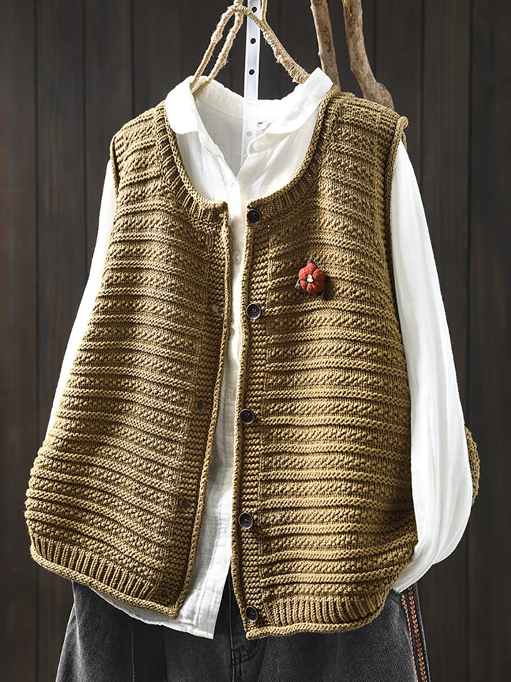 Victoria | Spring Pure Colour Knit O-neck Cardigan Vest