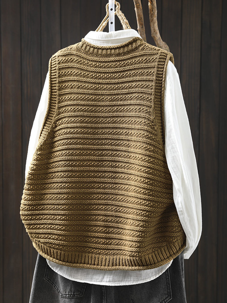 Victoria | Spring Pure Colour Knit O-neck Cardigan Vest