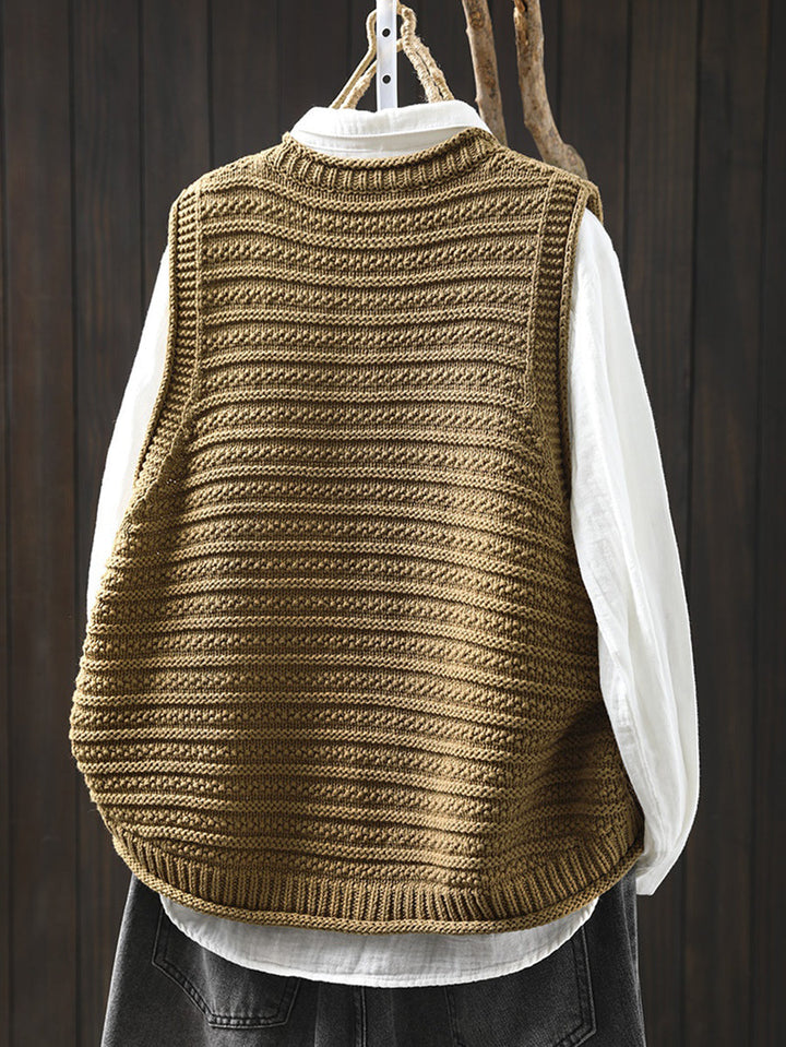 Victoria | Spring Pure Colour Knit O-neck Cardigan Vest