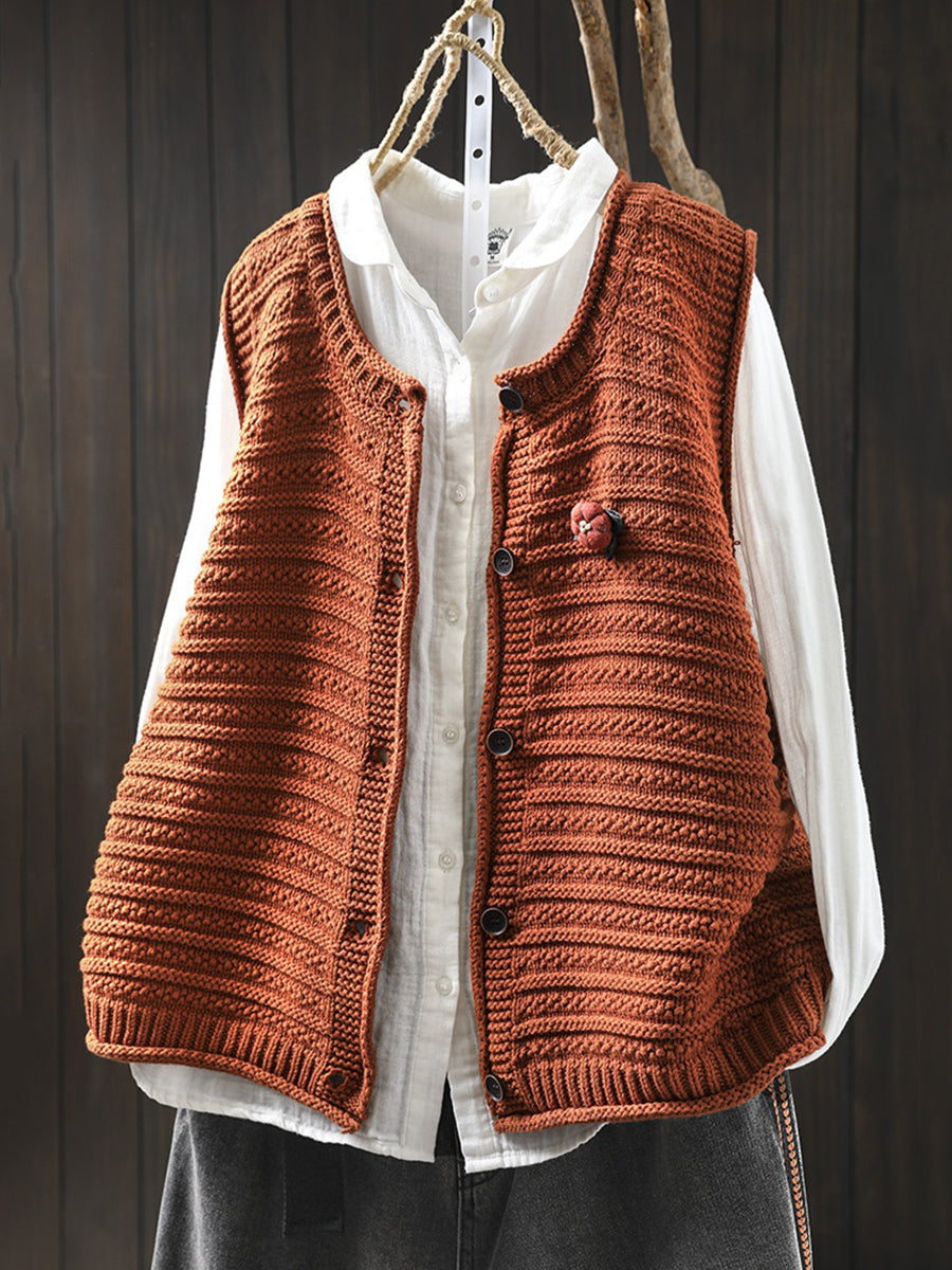Victoria | Spring Pure Colour Knit O-neck Cardigan Vest