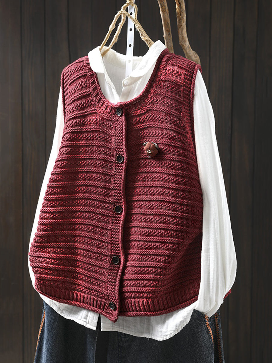Victoria | Spring Pure Colour Knit O-neck Cardigan Vest
