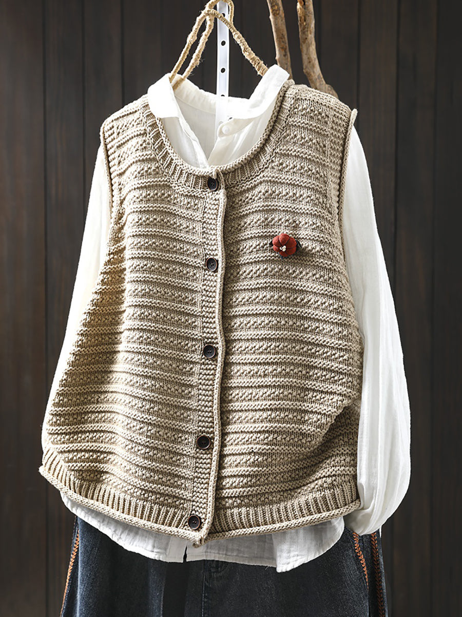 Victoria | Spring Pure Colour Knit O-neck Cardigan Vest