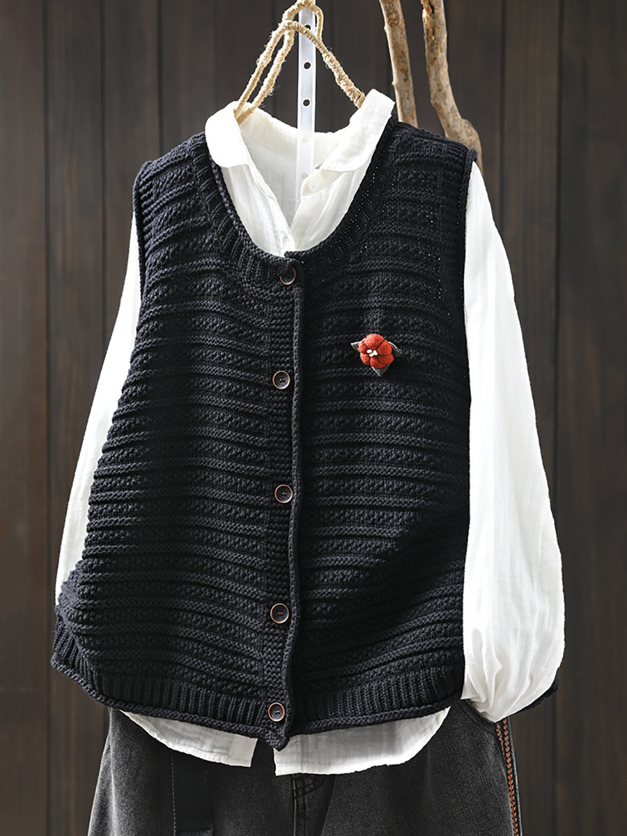 Victoria | Spring Pure Colour Knit O-neck Cardigan Vest