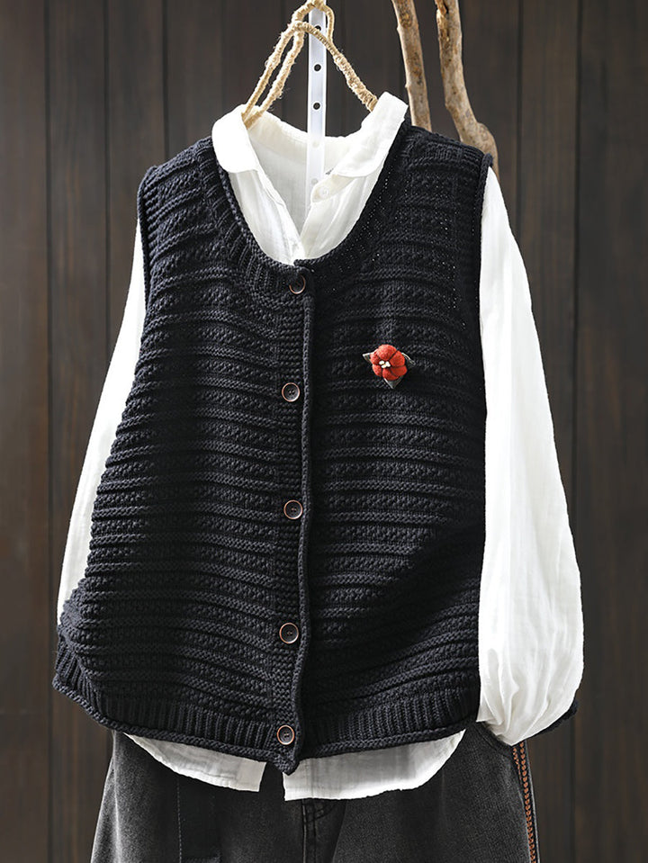 Victoria | Spring Pure Colour Knit O-neck Cardigan Vest