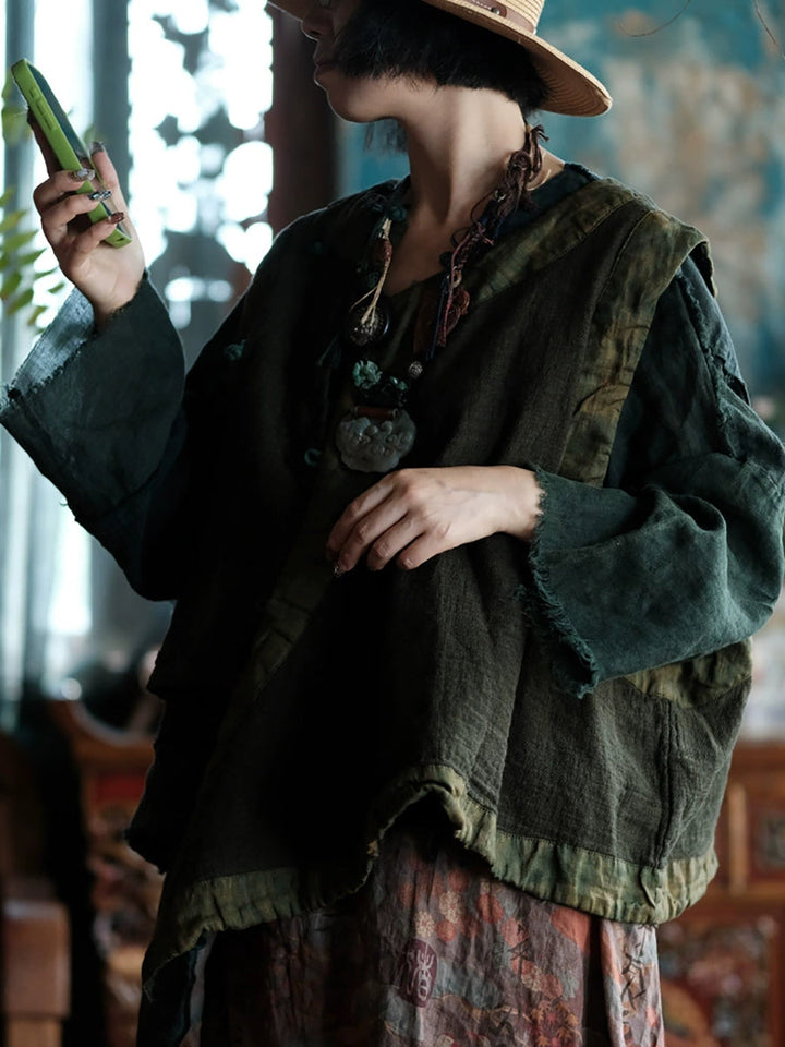 Victoria | Autumn Retro Tie-Dye Split V-Neck Cotton Vest