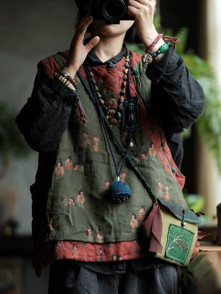 Victoria | Autumn Retro Print Split O-neck Cardigan