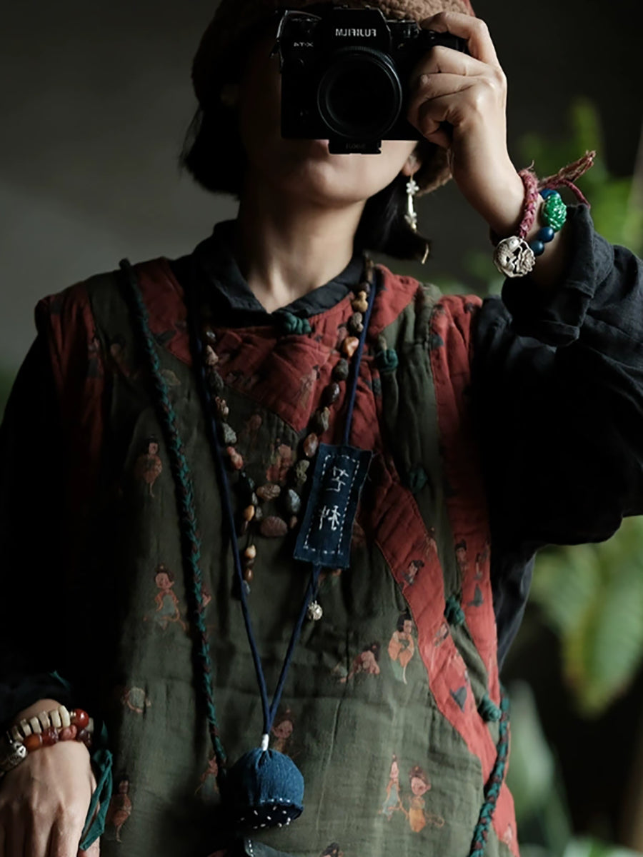 Victoria | Autumn Retro Print Split O-neck Cardigan