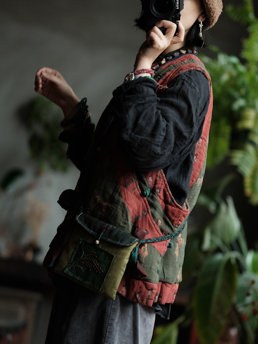 Victoria | Autumn Retro Print Split O-neck Cardigan