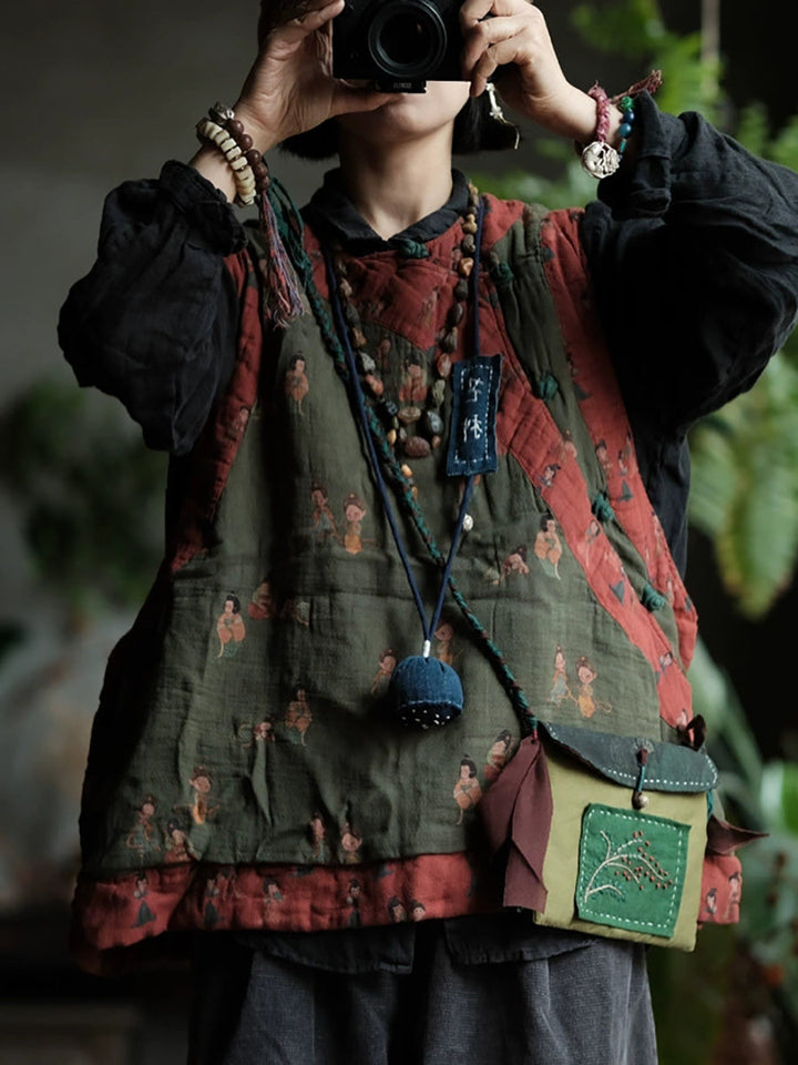 Victoria | Autumn Retro Print Split O-neck Cardigan