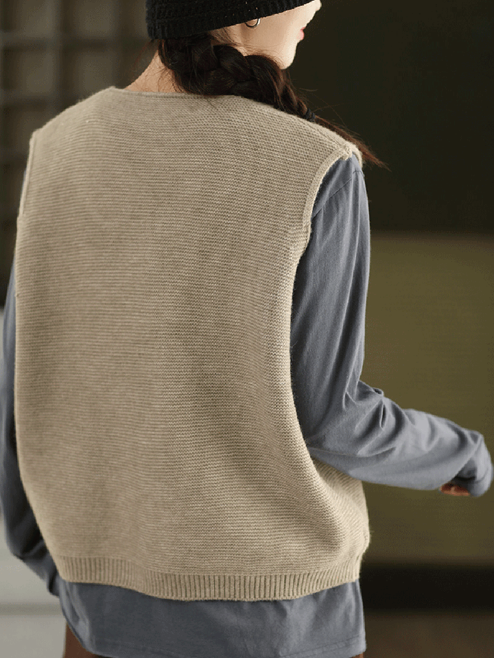 Victoria | Autumn Artistic Patch O-Neck Knitted Vest