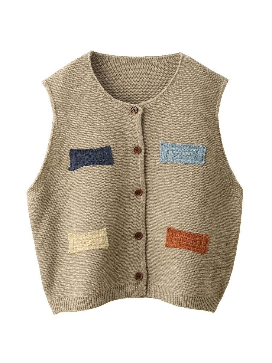 Victoria | Autumn Artistic Patch O-Neck Knitted Vest