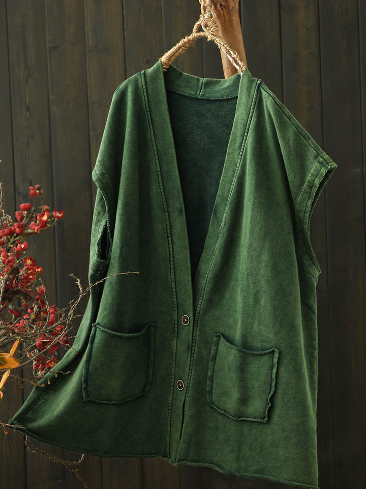 Victoria | Autumn Worn Pure Colour V-Neck Cotton Vest