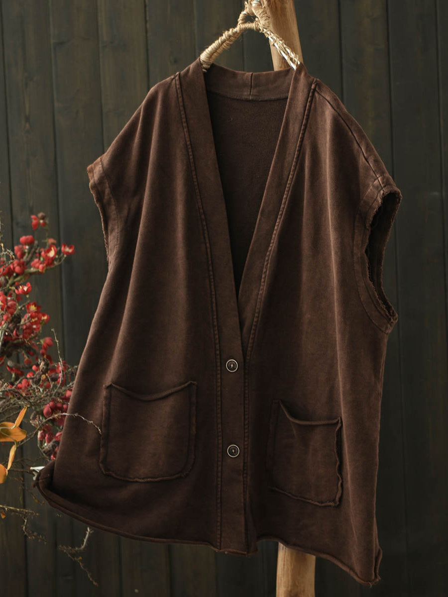 Victoria | Autumn Worn Pure Colour V-Neck Cotton Vest