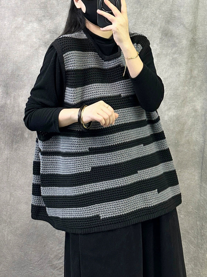 Victoria | Autumn Artistic Striped O-Neck Knitted Cardigan