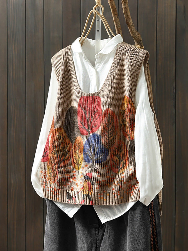 Victoria | Autumn Artistic Tree V-Neck Knitted Cardigan