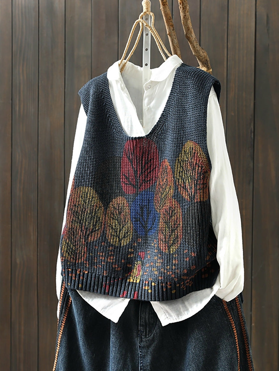 Victoria | Autumn Artistic Tree V-Neck Knitted Cardigan