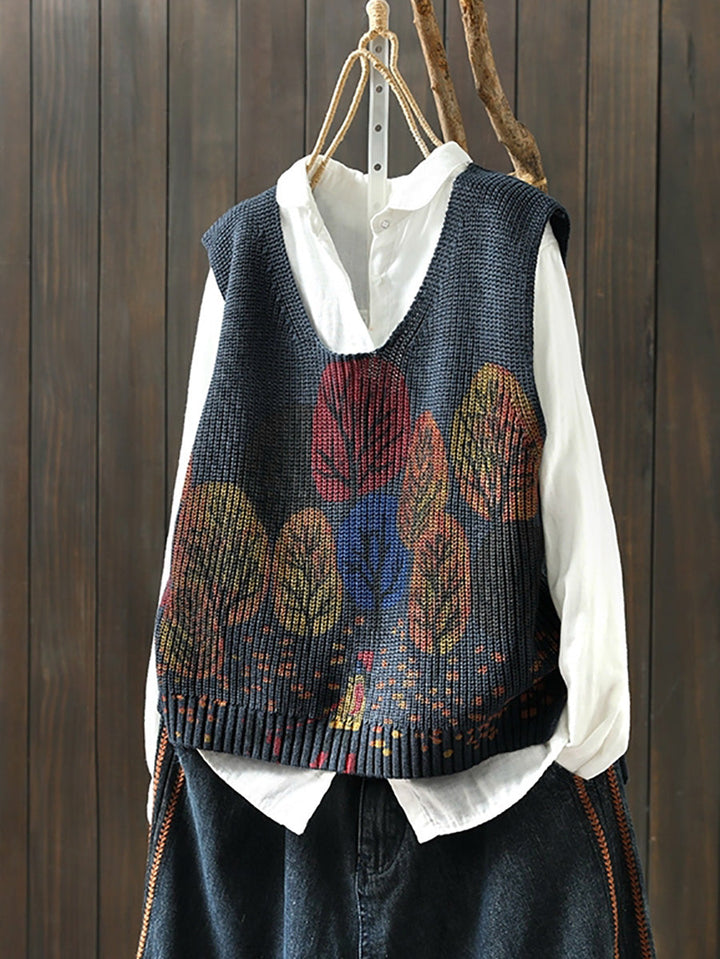 Victoria | Autumn Artistic Tree V-Neck Knitted Cardigan