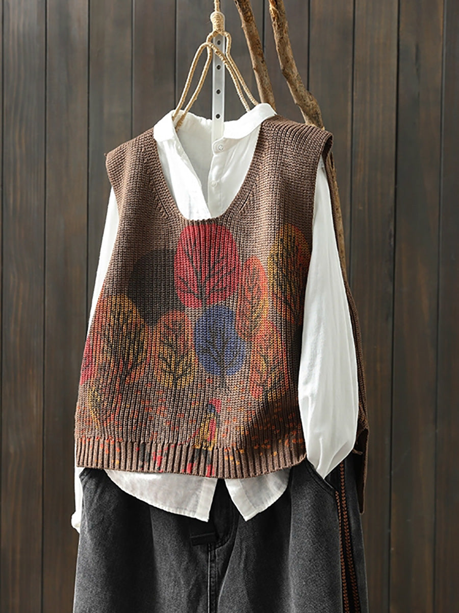 Victoria | Autumn Artistic Tree V-Neck Knitted Cardigan