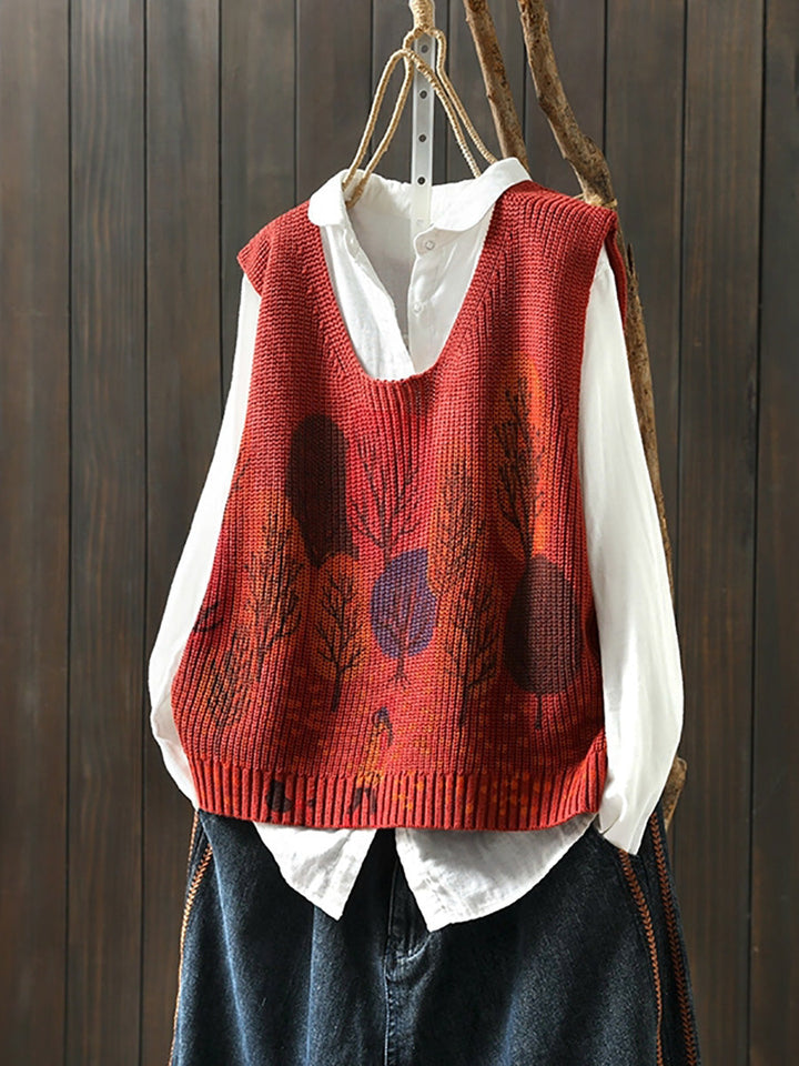 Victoria | Autumn Artistic Tree V-Neck Knitted Cardigan