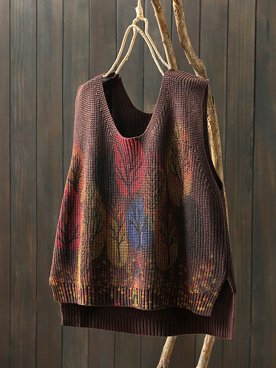 Victoria | Autumn Artistic Tree V-Neck Knitted Cardigan