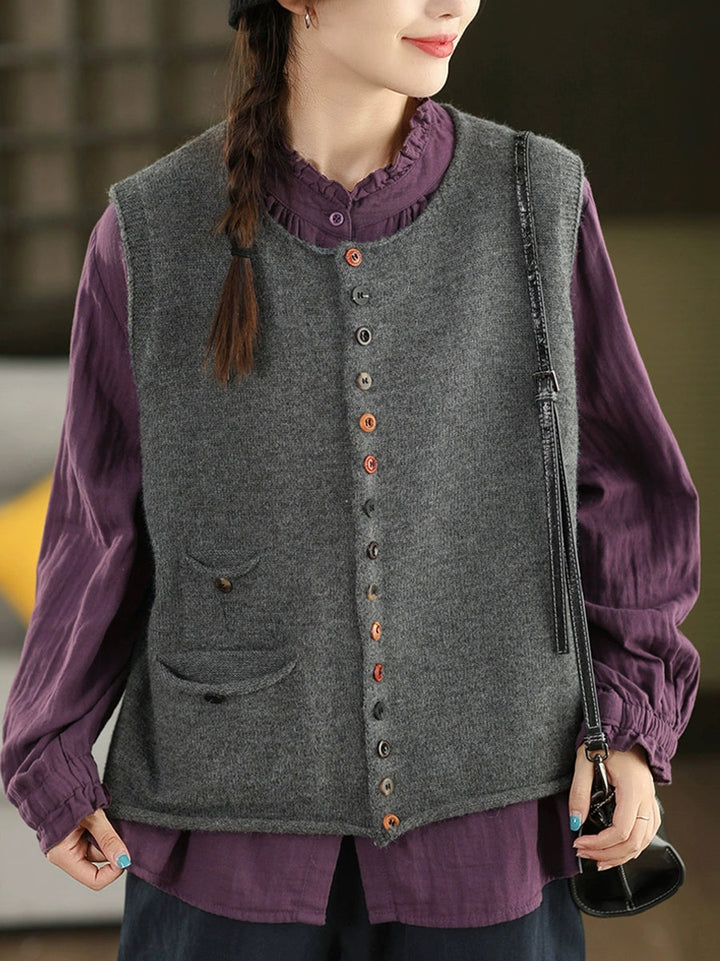 Victoria | Autumn Artistic Pure Colour Knitted Cardigan with Round Neck