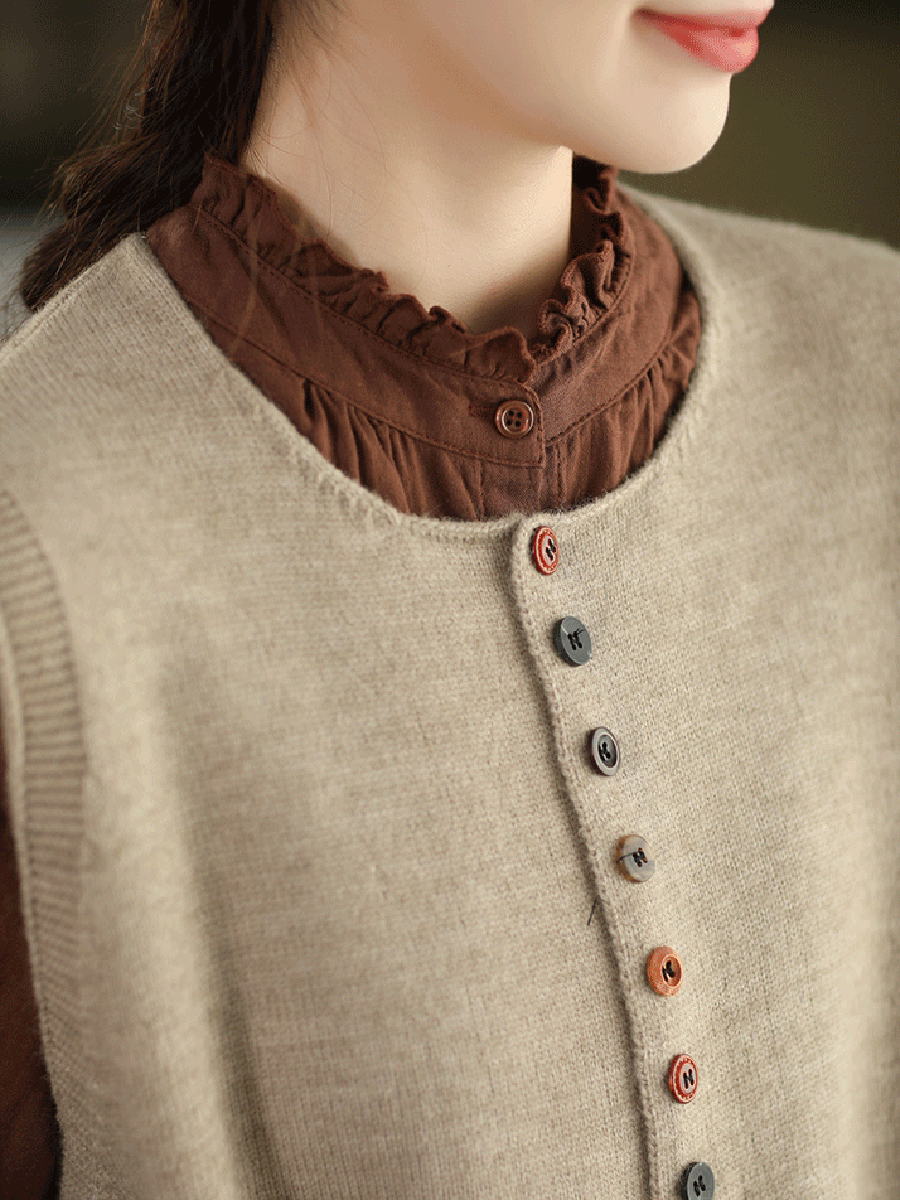 Victoria | Autumn Artistic Pure Colour Knitted Cardigan with Round Neck