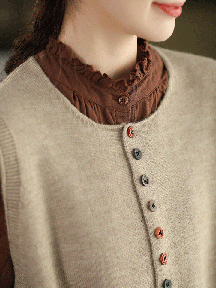Victoria | Autumn Artistic Pure Colour Knitted Cardigan with Round Neck