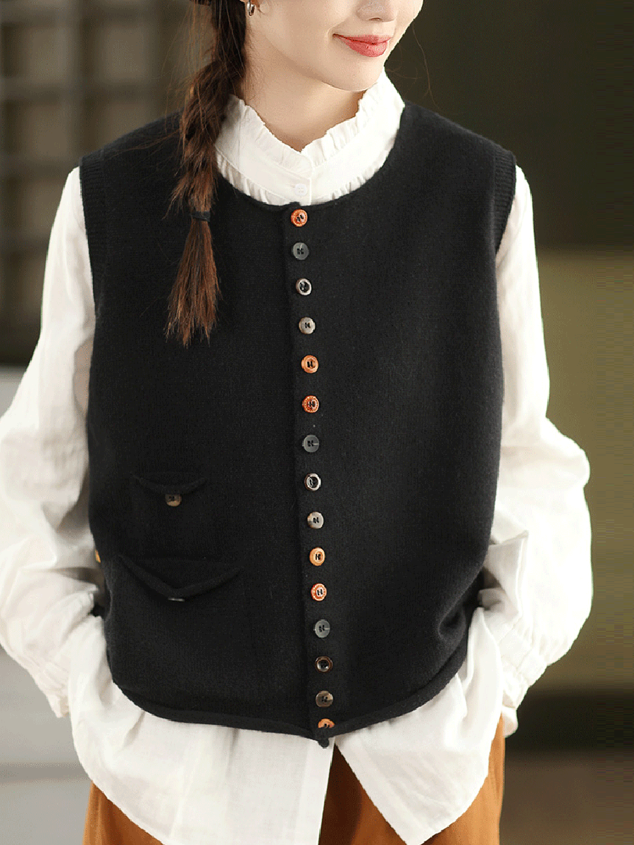 Victoria | Autumn Artistic Pure Colour Knitted Cardigan with Round Neck