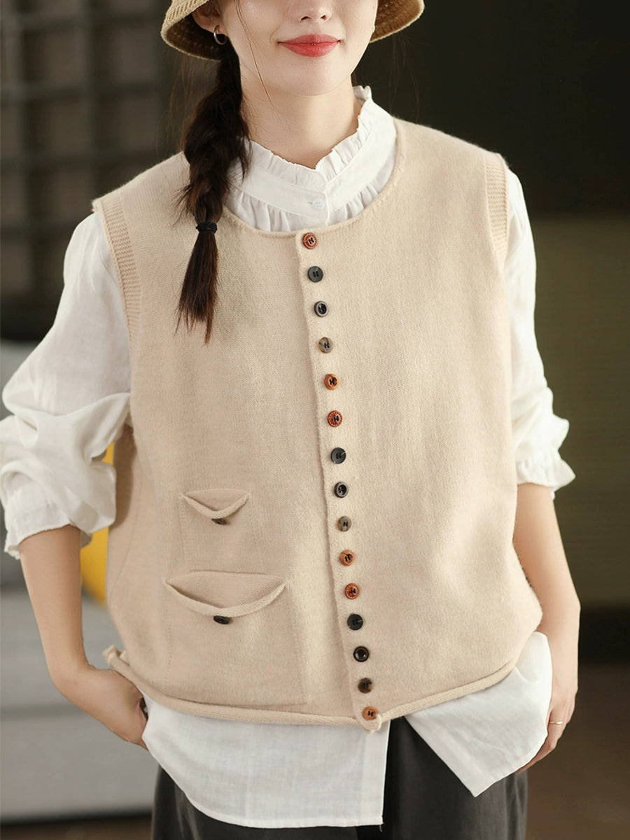 Victoria | Autumn Artistic Pure Colour Knitted Cardigan with Round Neck