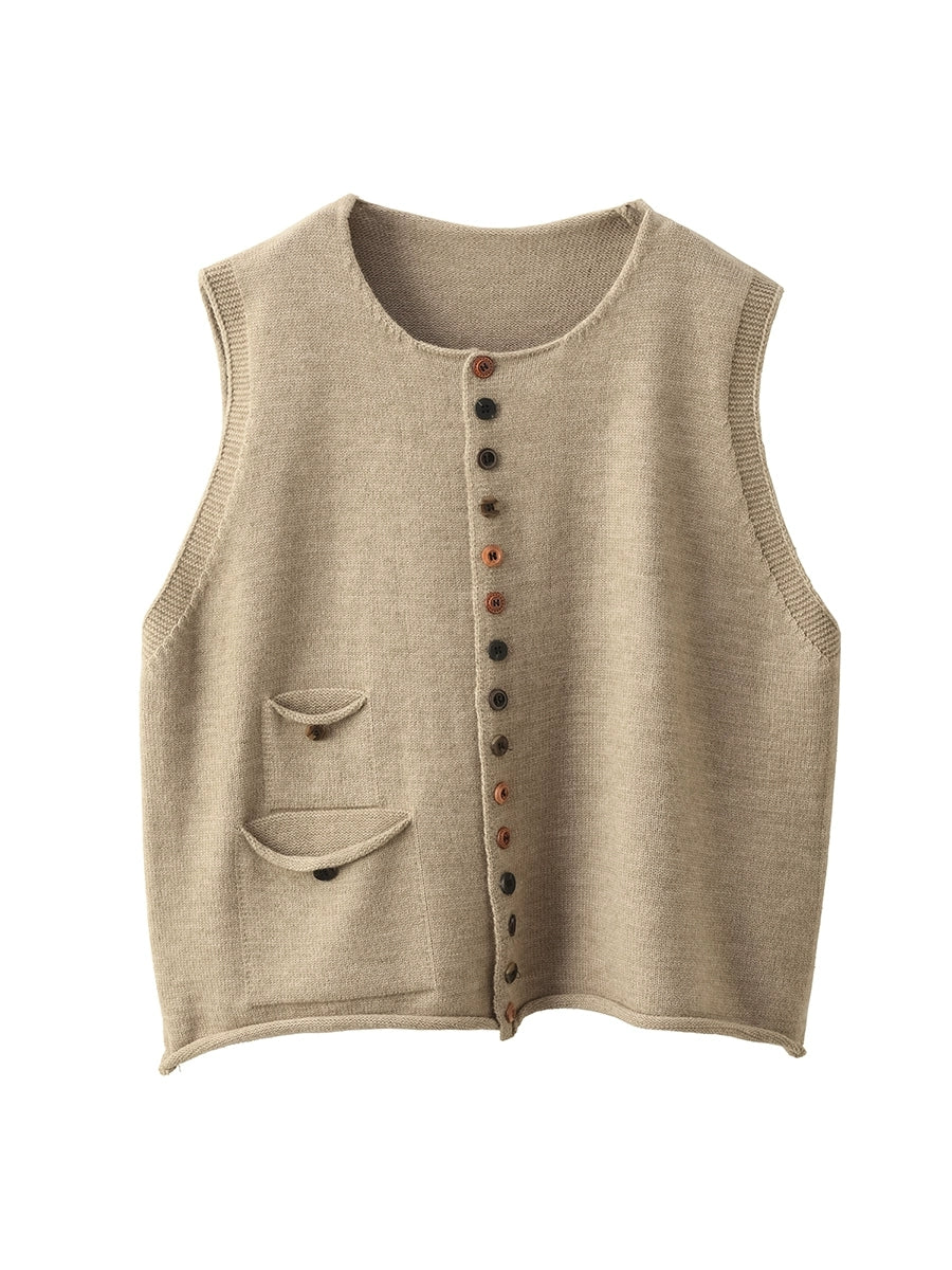 Victoria | Autumn Artistic Pure Colour Knitted Cardigan with Round Neck