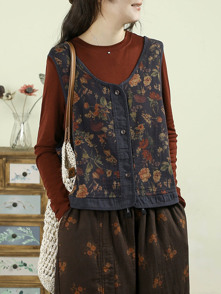 Victoria | Autumn Flower V-Neck Cotton Linen Cardigan