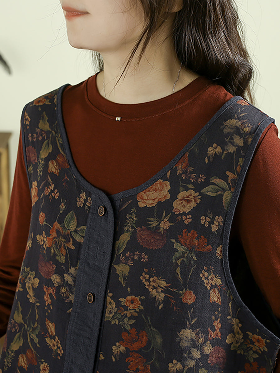 Victoria | Autumn Flower V-Neck Cotton Linen Cardigan
