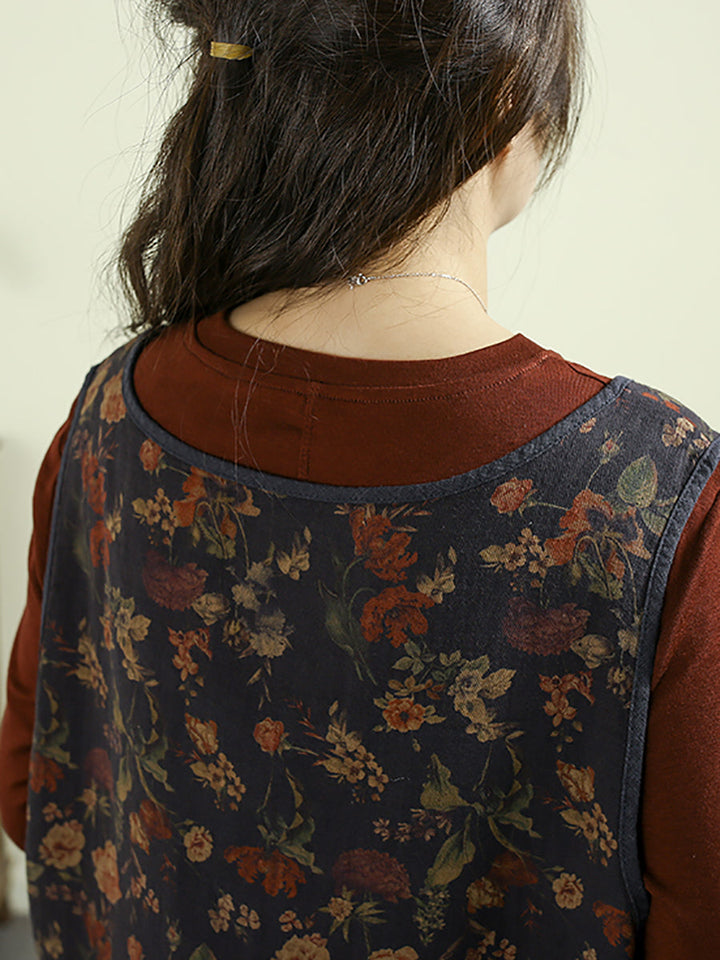 Victoria | Autumn Flower V-Neck Cotton Linen Cardigan
