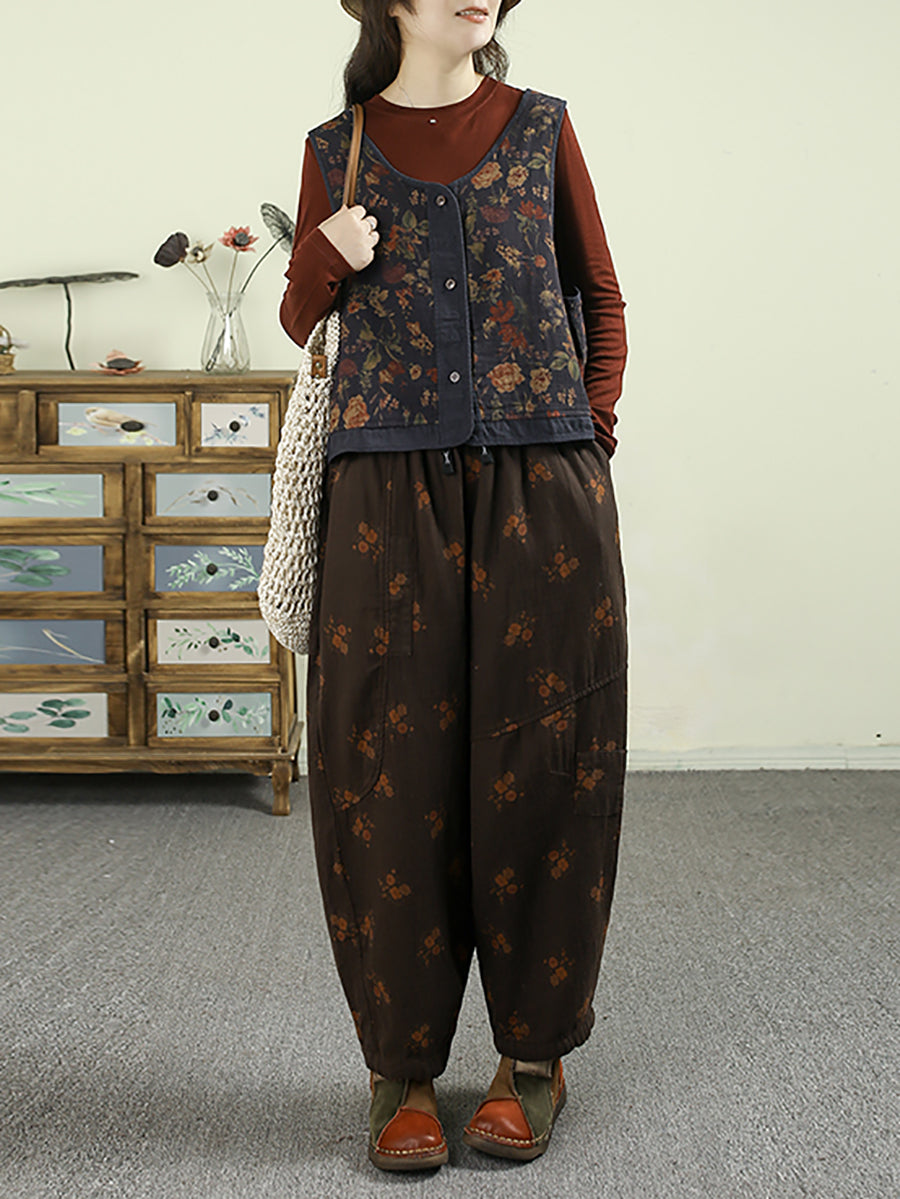 Victoria | Autumn Flower V-Neck Cotton Linen Cardigan