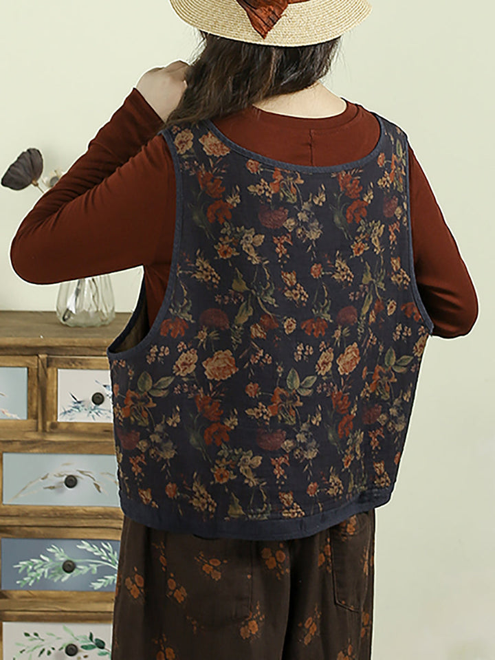 Victoria | Autumn Flower V-Neck Cotton Linen Cardigan