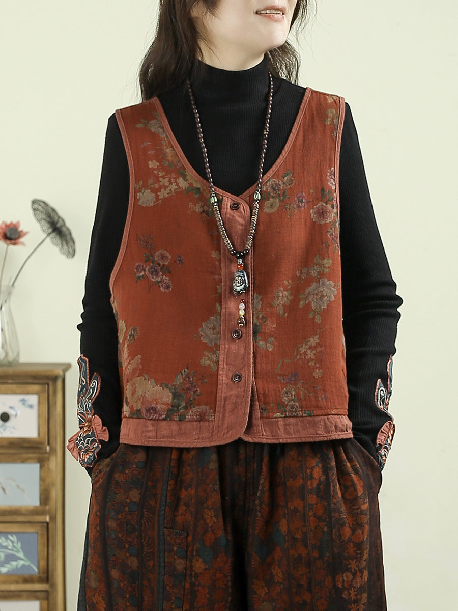 Victoria | Autumn Flower V-Neck Cotton Linen Cardigan